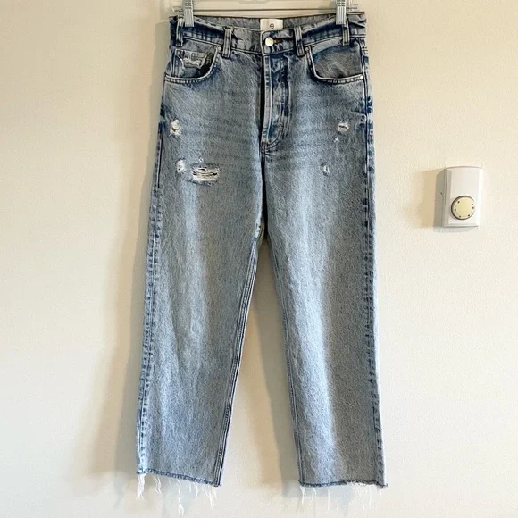 Anine Bing Gavin Jeans Relaxed Women's Size 26 Straight Leg Distressed Blue - Picture 6 of 14